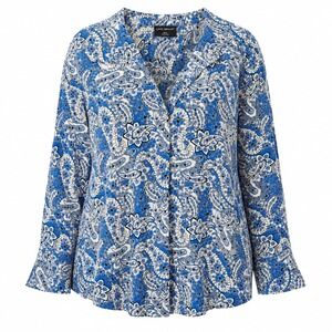 Lane Bryant Womens Blue Paisley Button Front Rayon Blouse Plus Size 22/24 NEW